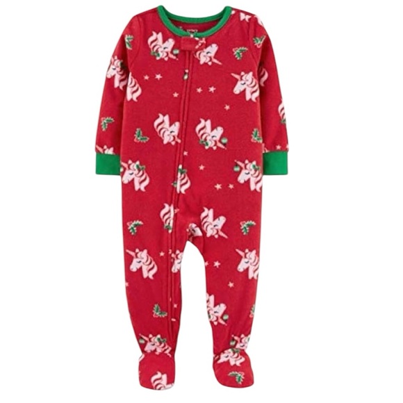 Carter’s Christmas Unicorn Fleece Pajamas Footed pajamas red holiday - 24 Months - Picture 1 of 8